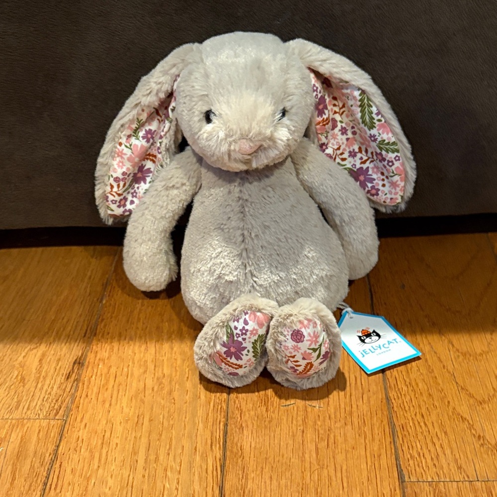 Jellycat Gray Bunny with Floral Ears